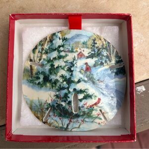 Hand-Painted Sand Dollar Christmas Ornament- Winter Scene w/Box and Note